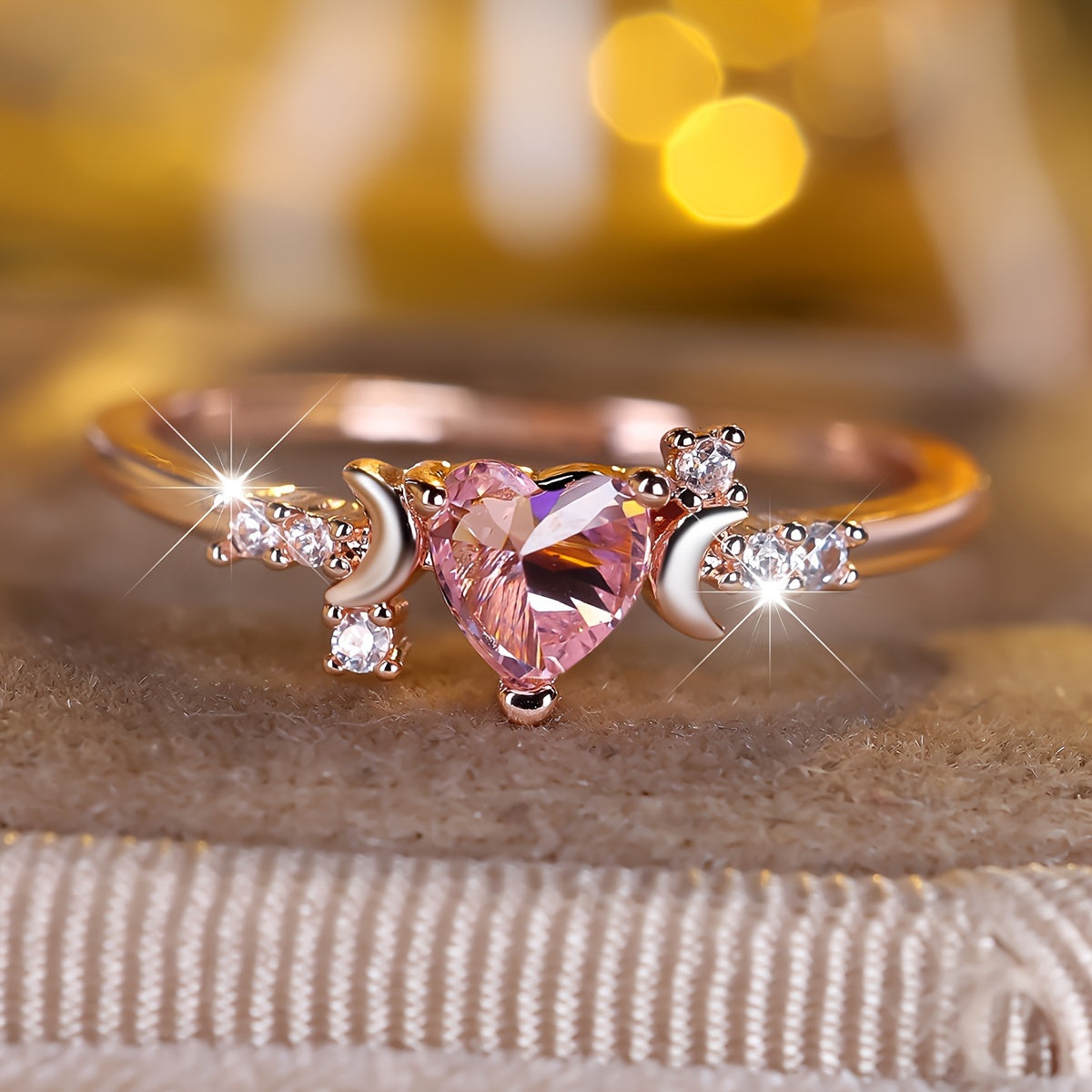 Heart-Shaped Pink Cubic Zirconia and White Cubic Zirconia Heart Ring