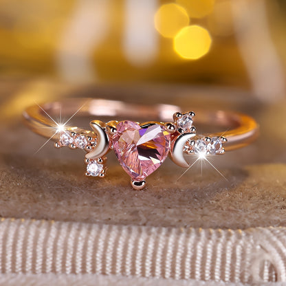 Heart-Shaped Pink Cubic Zirconia and White Cubic Zirconia Heart Ring