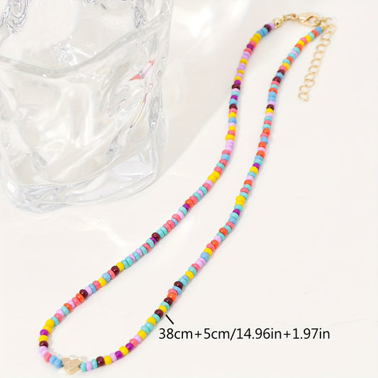 Bohemian Handmade Beaded Heart Women's Necklace, Stylish Vacation and Party Accessories