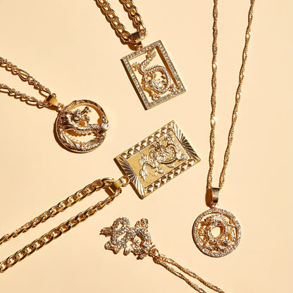 5 pieces/set of creative personalized crystal Chinese dragon pendant layered necklace layered gold collarbone chain