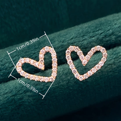 exquisite and small hollow love stud earrings, copper jewelry, inlaid with miniature Zirconia, elegant casual style, Women's dating gift