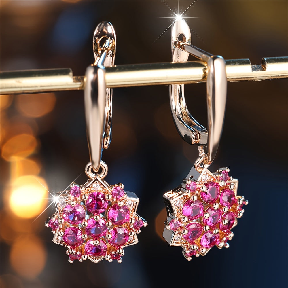 Ladies Elegant Vintage Sunflower Pendant Earrings - Luxury Copper with Cubic Zirconia for Weddings and Parties