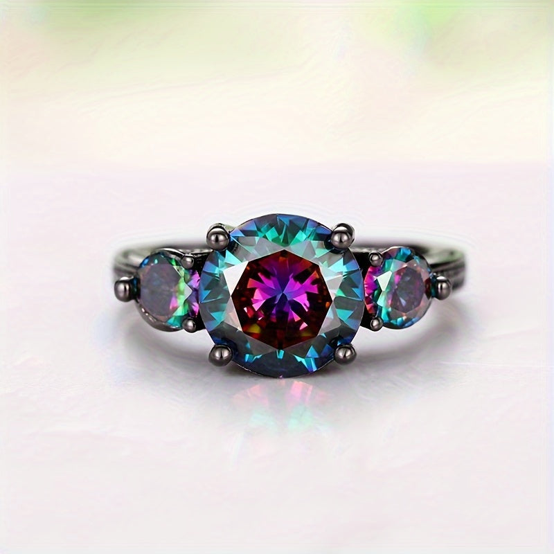 The stylish ring set with sparkling gemstones reflects the colorful lights, symbolizing mystery and beauty as the perfect anniversary/birthday gift for your loved one