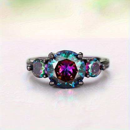 The stylish ring set with sparkling gemstones reflects the colorful lights, symbolizing mystery and beauty as the perfect anniversary/birthday gift for your loved one