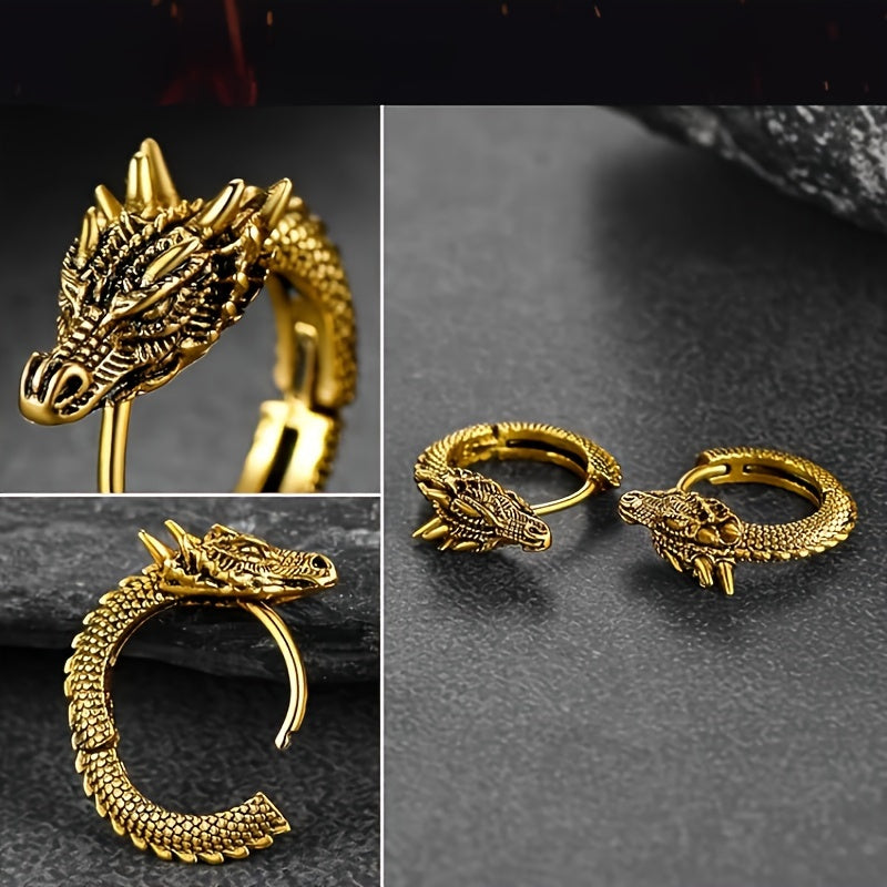 dragon earrings, gothpunk animal theme, copper nickel-plated lead-free, suitable for everyday and party occasions, Halloween accessories - a pair