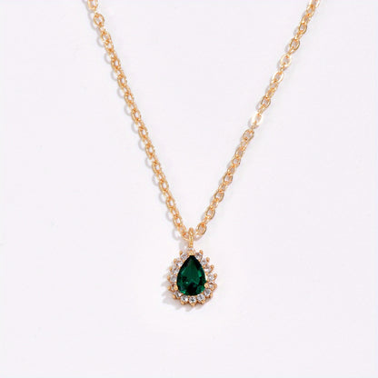 1 elegant teardrop green synthetic diamond pendant necklace, minimalist style copper chain, fashionable women's accessories, suitable for daily wear and gift giving, jewelry for all seasons