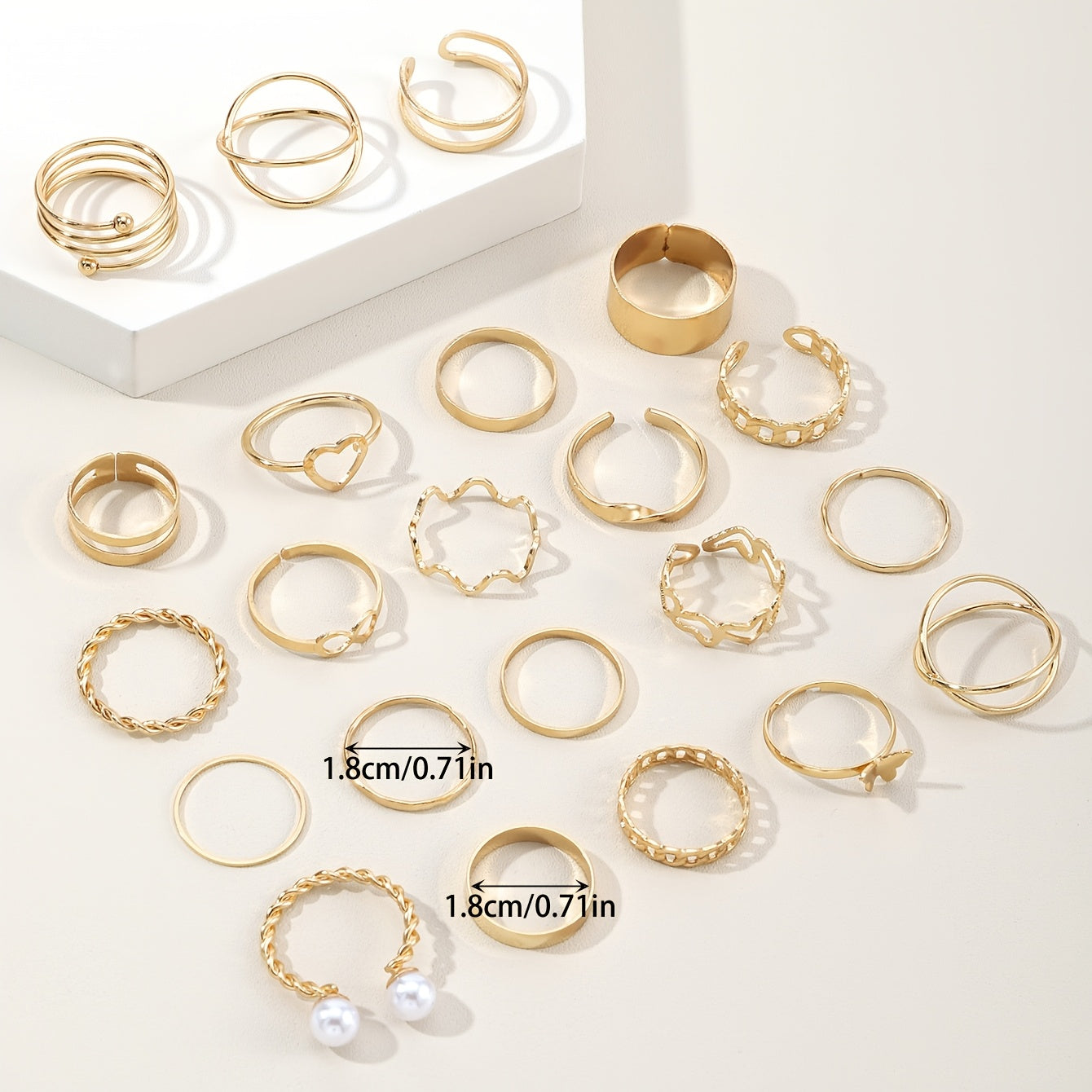 22-piece set of retro multi-functional smooth imitation pearl multi-piece set women's metal stacked ring, suitable for women's daily wear and holiday gifts, fashion accessories can be worn all year round