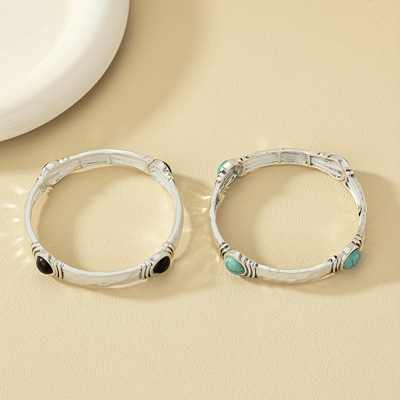 Simple retro natural stone turquoise elastic bracelet