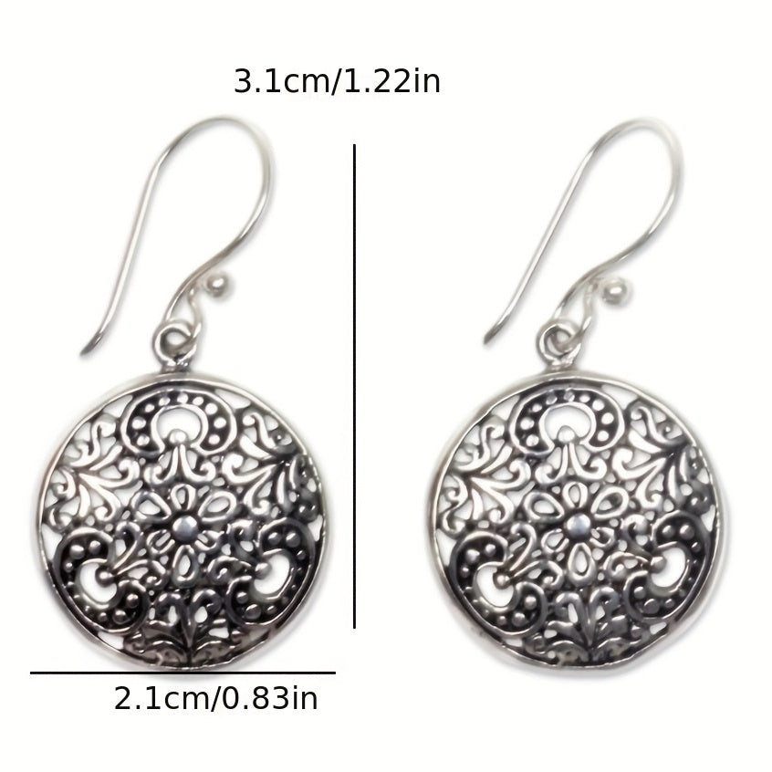 Bohemian Retro Silver Plated Floral Pendant Earrings - Alloy, Iron Stud Earrings for Casual Wear