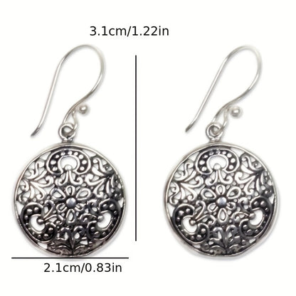 Bohemian Retro Silver Plated Floral Pendant Earrings - Alloy, Iron Stud Earrings for Casual Wear