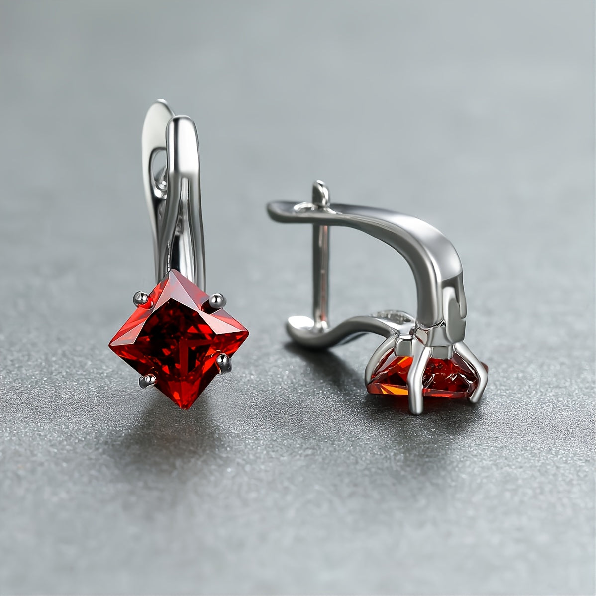 1 pair of silver princess cut blue green red white rainbow stone clip earrings birthday stone bride princess engagement pendant earrings