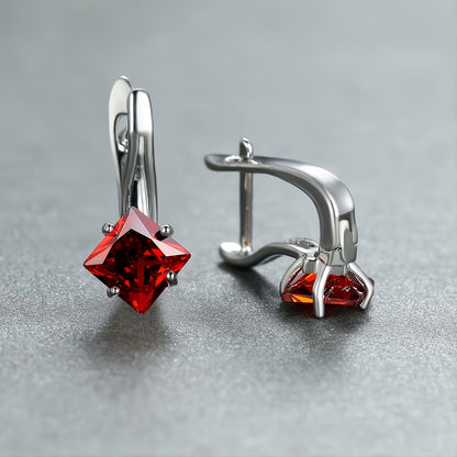 1 pair of silver princess cut blue green red white rainbow stone clip earrings birthday stone bride princess engagement pendant earrings