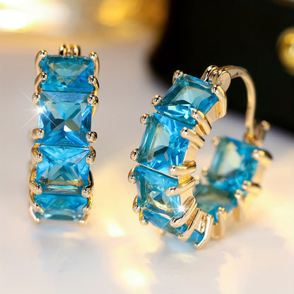 Ladies' Deluxe Blue Cubic Zirconia Ring Earrings, Vintage Style, Copper Base, Unplated, Suitable for Party and Wedding Fashion Accessories in All Seasons