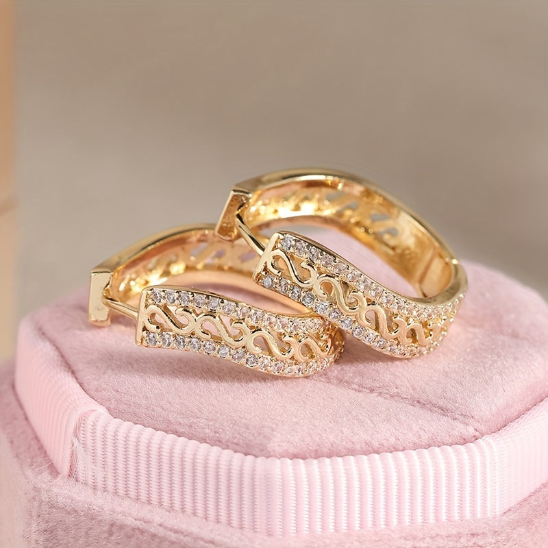 14K Gold Plated Round Earrings with Zircon Sets for Women - Vintage Bohemian Copper Earrings for Christmas, Seasons and Everyday Wear, Perfect Gift - Copper Ears