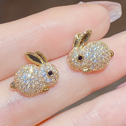 Cute Rabbit Stud Earrings, Copper Jewelry, Small Zirconia Inlay, Fashionable and Casual Style, Women's Daily Dating Earrings