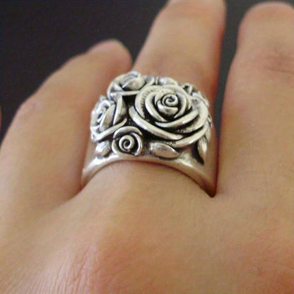 Vintage Antique Silver Plated Rose Ring Party Jewelry Flower Ring Ladies Ring Vintage Style Ornaments