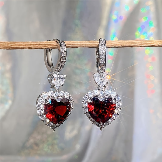 Aqua Blue Red Stone Heart Wedding Earrings Ladies Eternal Love Earrings Engagement Accessories Fashion Jewelry