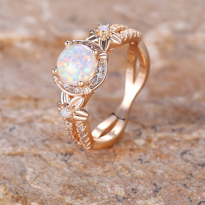 A round white Opal ring, Women's fashion ring, jewelry for holiday parties