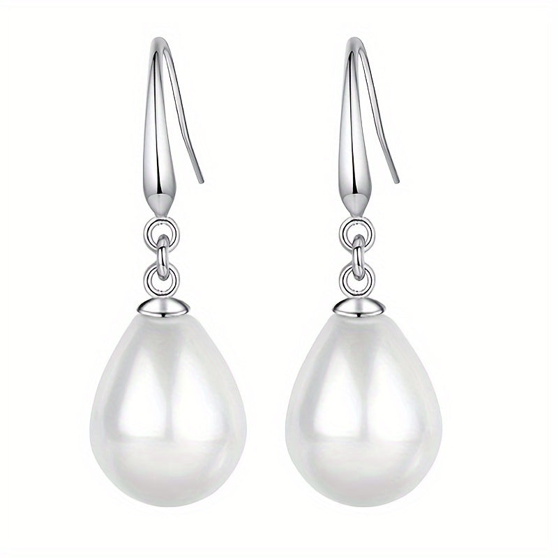 Water drop artificial pearl pendant earrings elegant simple style copper jewelry fashion women's earrings