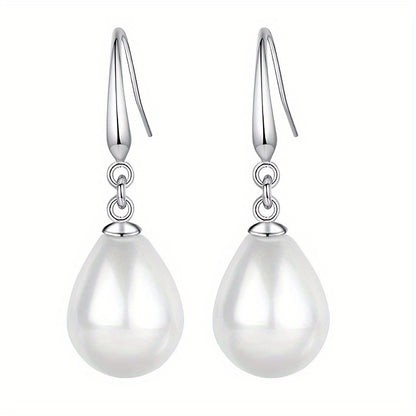 Water drop artificial pearl pendant earrings elegant simple style copper jewelry fashion women's earrings