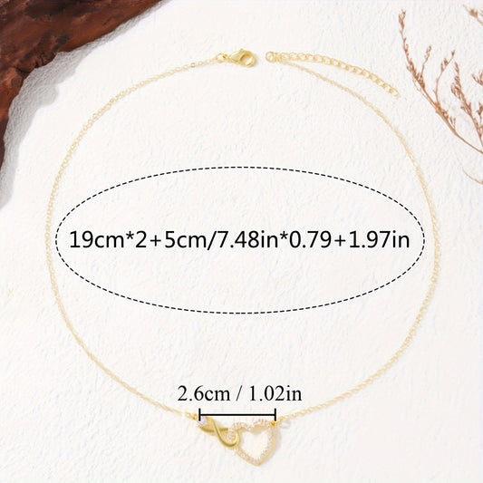 Elegant copper heart-shaped infinity necklace with synthetic Zirconia, simple Japanese and Korean styles, suitable for daily wear and gifts, suitable for all seasons