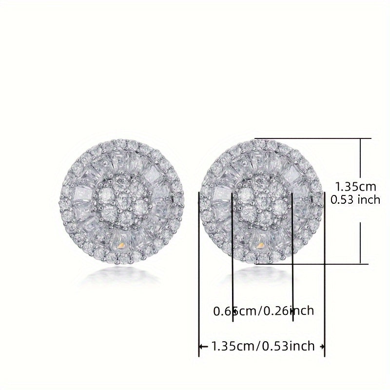 Elegant and luxurious 925 silver-plated white zircon stud earrings, women's exquisite jewelry
