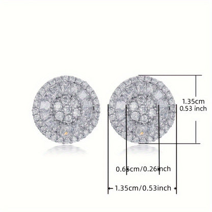 Elegant and luxurious 925 silver-plated white zircon stud earrings, women's exquisite jewelry