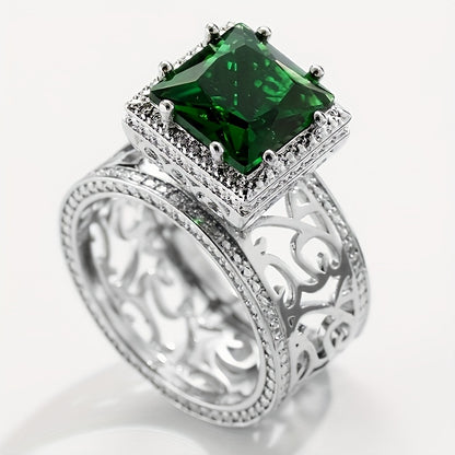 Luxury vintage style anniversary ring with square cubic Zirconia - perfect for parties and everyday elegance