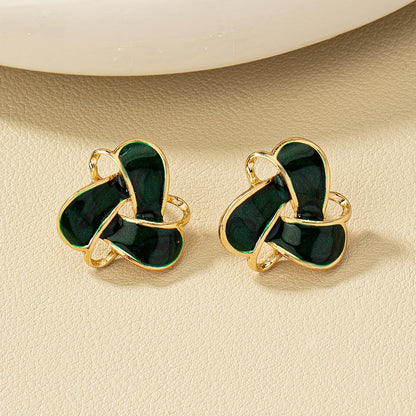 Vintage Geometric Enamel Stud Earrings 14K Gold Plated Bohemian Ladies Jewelry 1 Pair