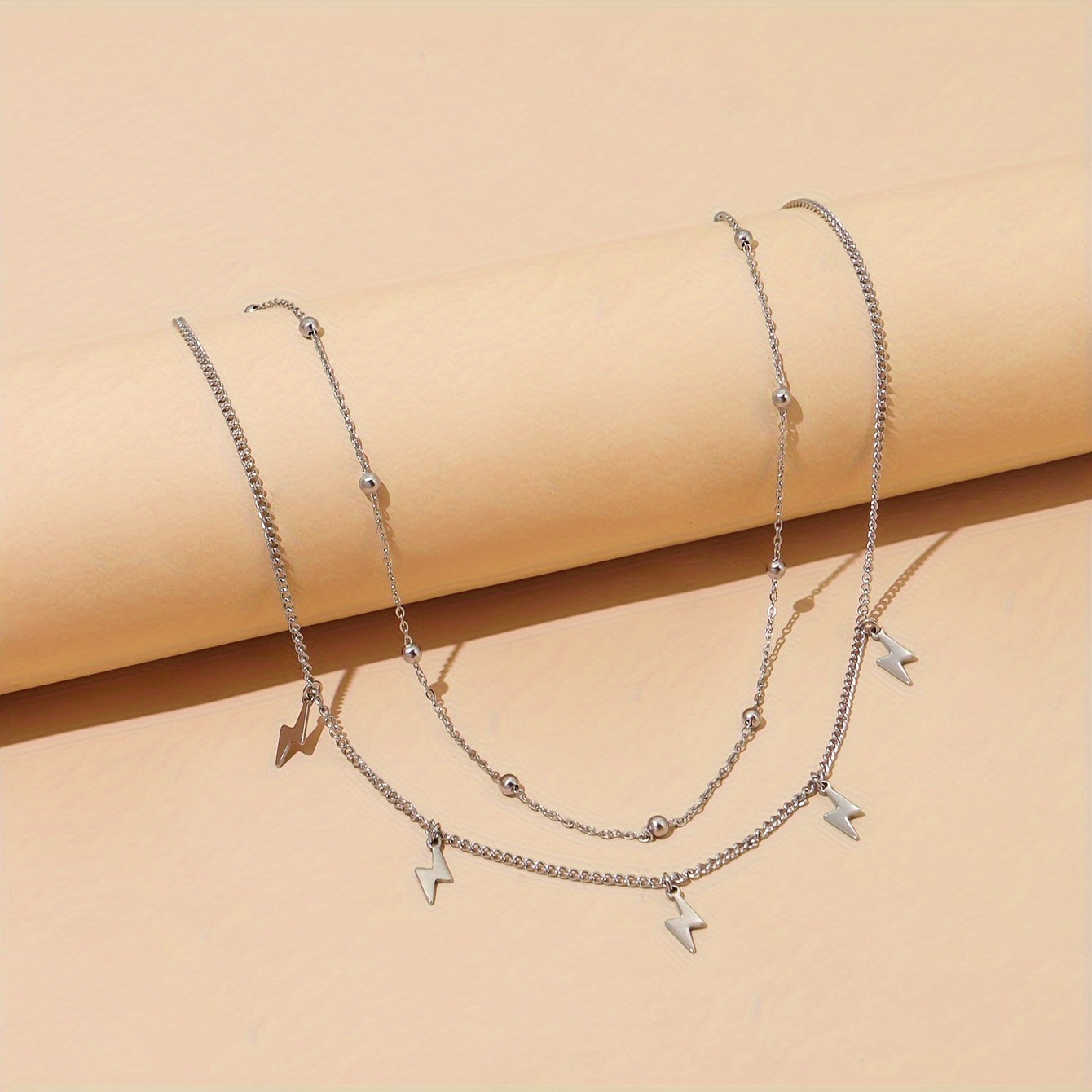 Elegant Double-layer Lightning Pendant Bead Chain Clavicle Chain Necklace Ladies Daily Accessories