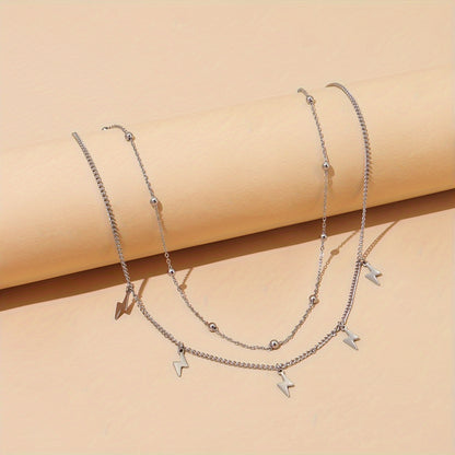 Elegant Double-layer Lightning Pendant Bead Chain Clavicle Chain Necklace Ladies Daily Accessories