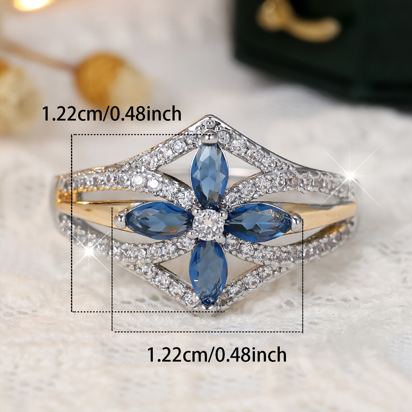 Elegant Blue and White Zirconia Wedding Ring - Luxury Bohemian Style for Engagements and Parties, Sizes 6-10