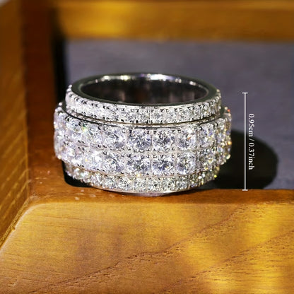 Elegant Broadband Ring Silver Plated with Sparkling Zircon Ladies Promise Ring Dinner Cocktail Decoration