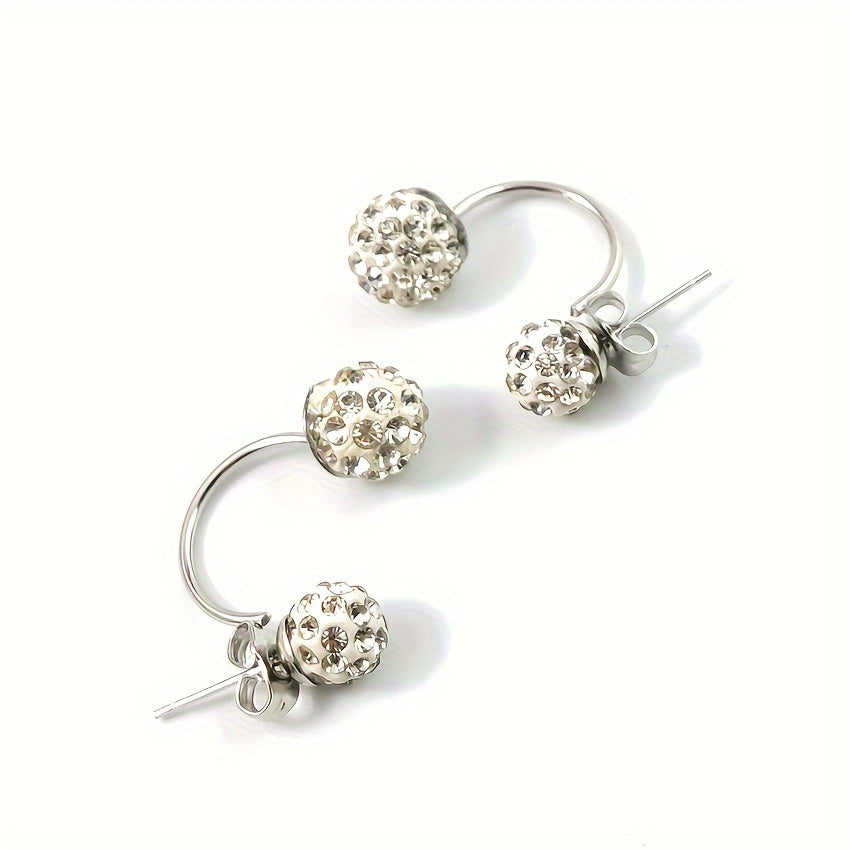Elegant Double Flash Ball Earrings - Fashion Versatile, Synthetic Zircon, Handmade Ladies Alloy