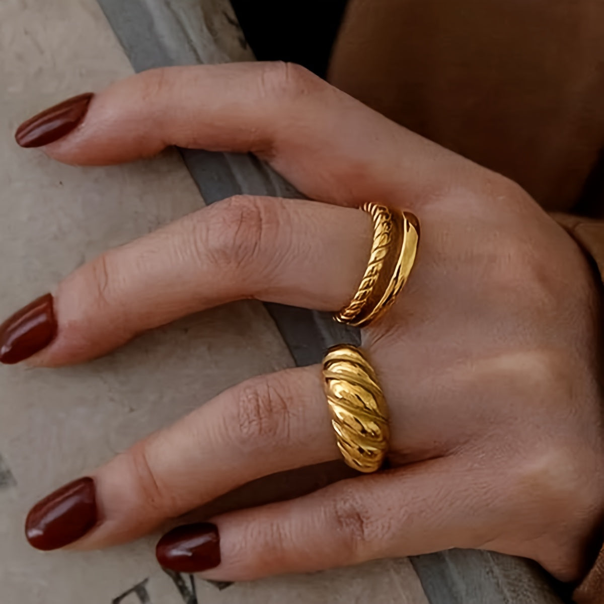 3 Pieces/Set Simple Twist Rings Dome Rings Ladies Party Jewelry Gifts Neutral Ornaments