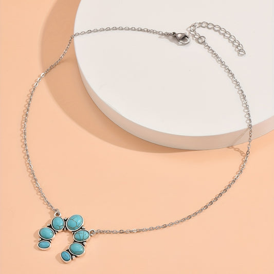 Bohemian West Denim Style Geometric Green Turquoise Necklace Ladies Gift