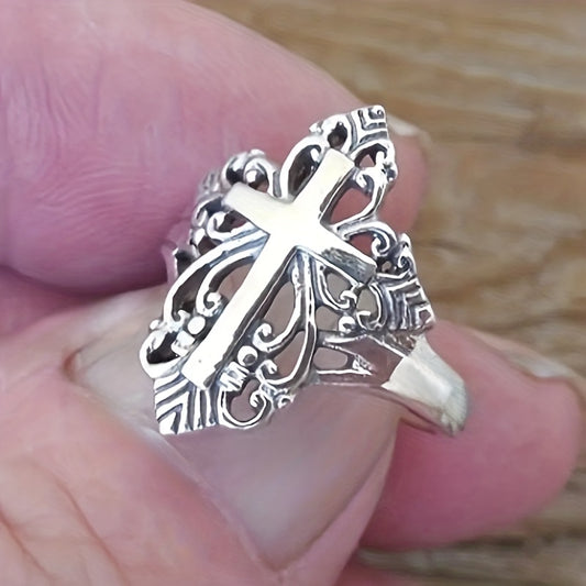 Vintage Ring Silver Plated Vintage Cross Designed for Men and Women with Everyday Outfit Party Accessories Gifts for Family/Friends/Lovers