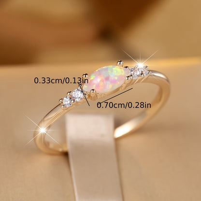 1 Elegant Bohemian Copper Ring with Synthetic Opal, Oval Cut Handmade Jewelry, Ladies Engagement Wedding Accessories, Four Seasons Versatile, Wedding Ring