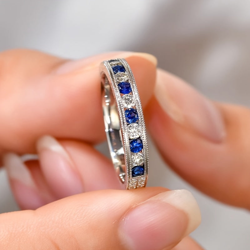 Silver Eternal Ring, Blue Cubic Zirconia Simple and elegant style, suitable for daily wear and women's anniversary gifts