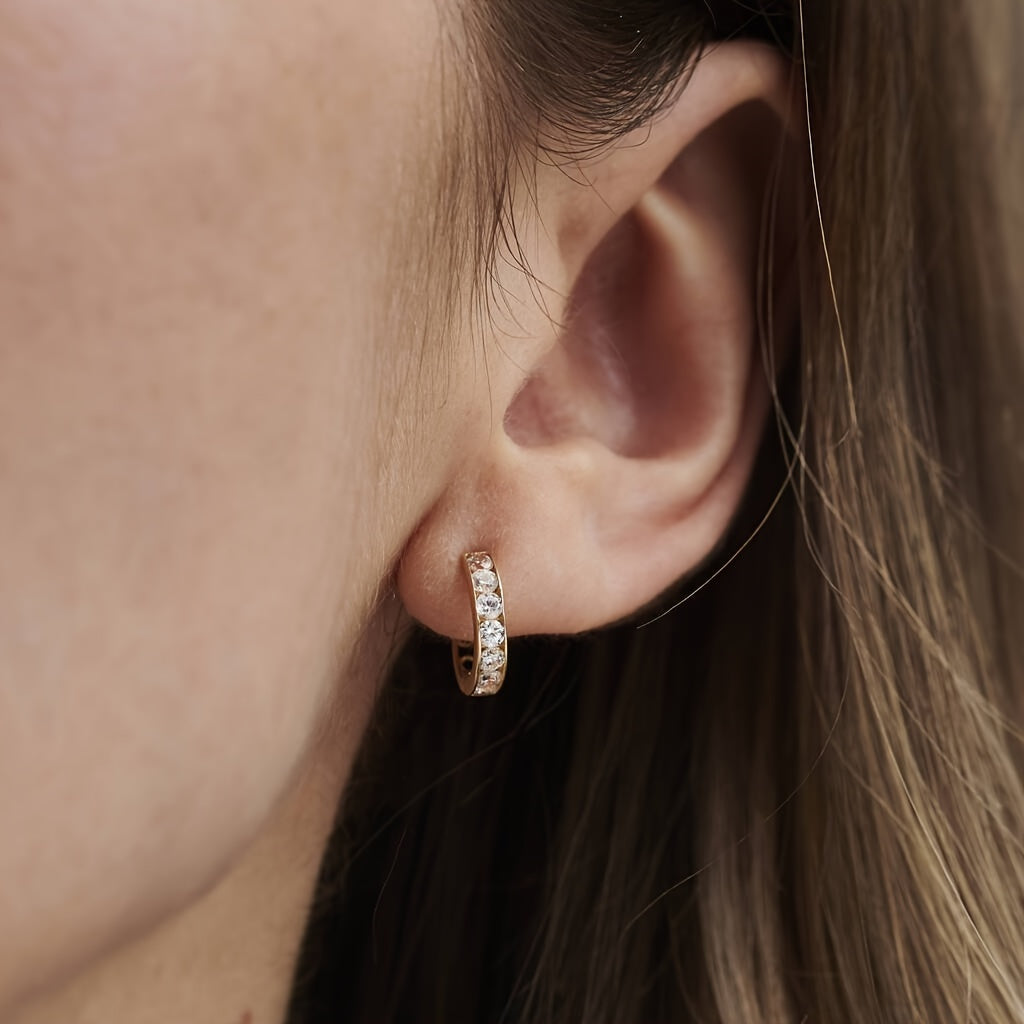 A pair of 18K gold plated ring earrings, exquisite zircon inlaid women's earrings, daily wear fashion accessories