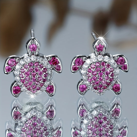 Ladies Vintage Bohemian Style Shine Cubic Zirconia Fashion Turtle Stud Earrings - Perfect for Weddings & Parties