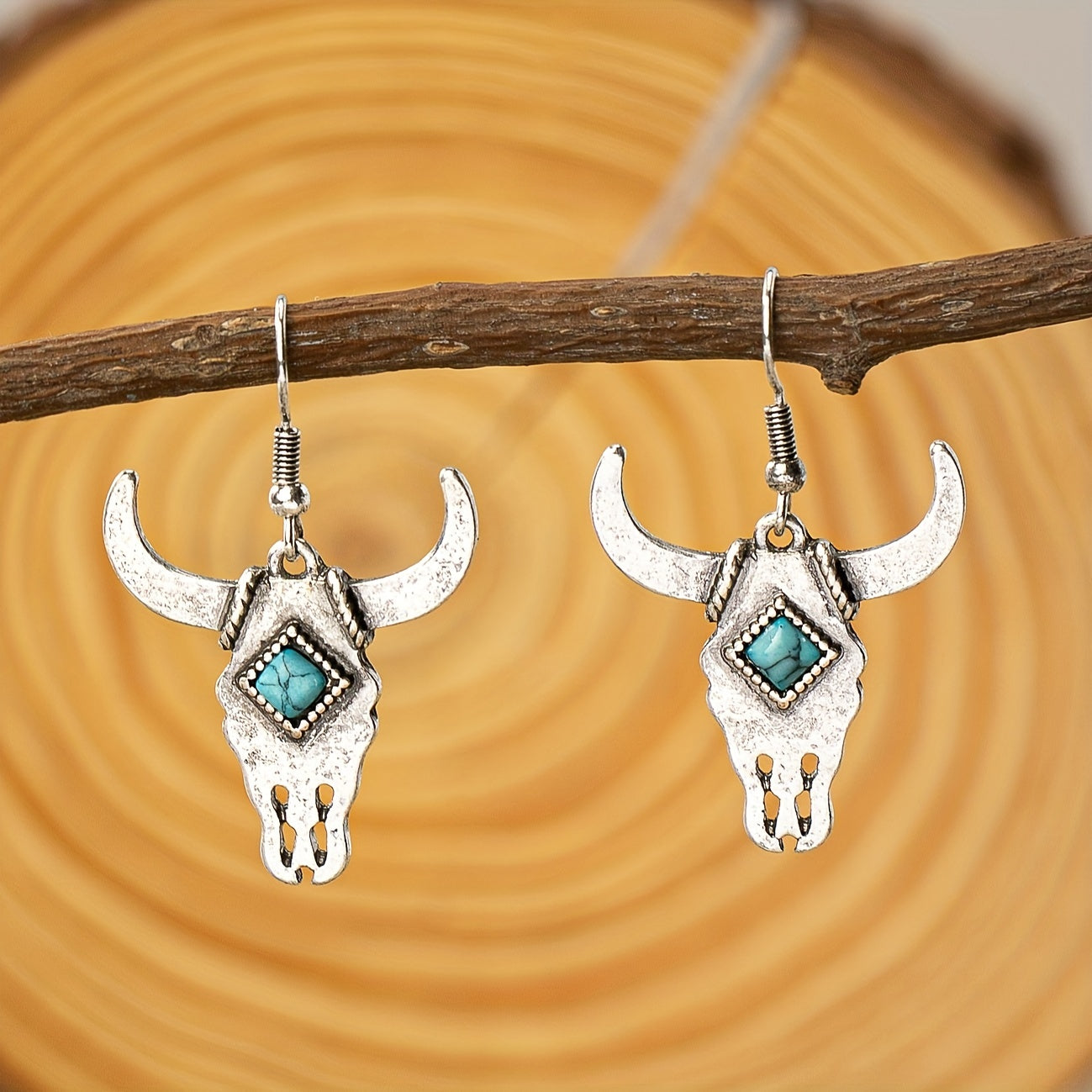 Western Vintage Bullhead Bohemian Style Turquoise Ladies Earrings