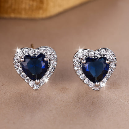 2 unique heart-shaped earrings with blue synthetic zirconia earrings for Valentine's Day