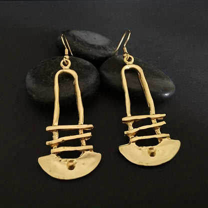 Retro simple hollow ladder design gold pendant earrings zinc alloy jewelry daily wear accessories fashion women's gifts