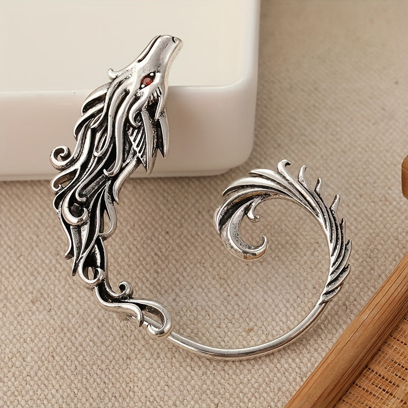 Vintage bohemian wolf earrings without piercing - Copper wolf head earrings with swirl design for all seasons - Unique Christmas holiday gifts, everyday wear non-piercing earrings, antique plated ear ornaments