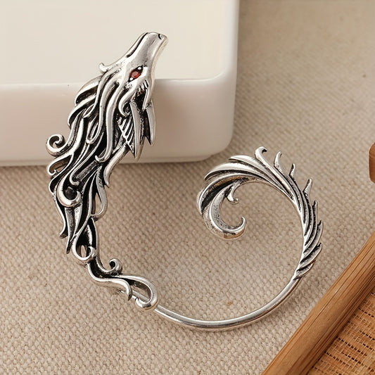 Vintage bohemian wolf earrings without piercing - Copper wolf head earrings with swirl design for all seasons - Unique Christmas holiday gifts, everyday wear non-piercing earrings, antique plated ear ornaments