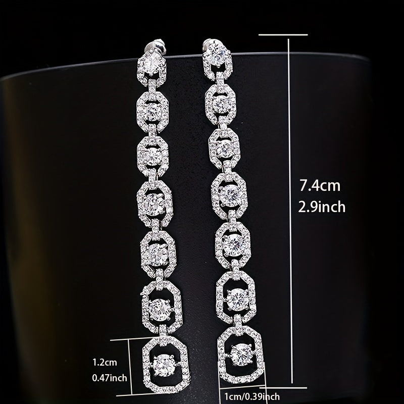 925 Silver Plated Long Zircon Ladies Pendant Earrings, Luxury Engagement Wedding Jewelry Gift
