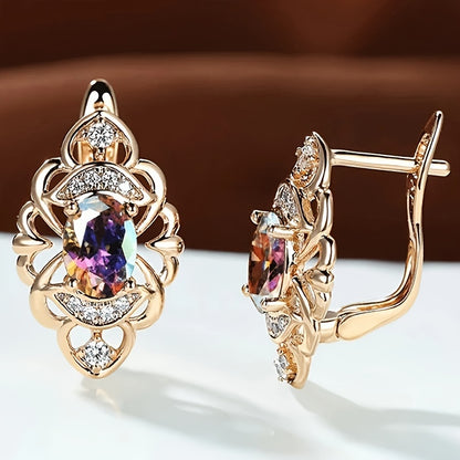 Zirconia hollow earrings, copper earrings, fashionable and elegant jewelry, trendy Women's gifts