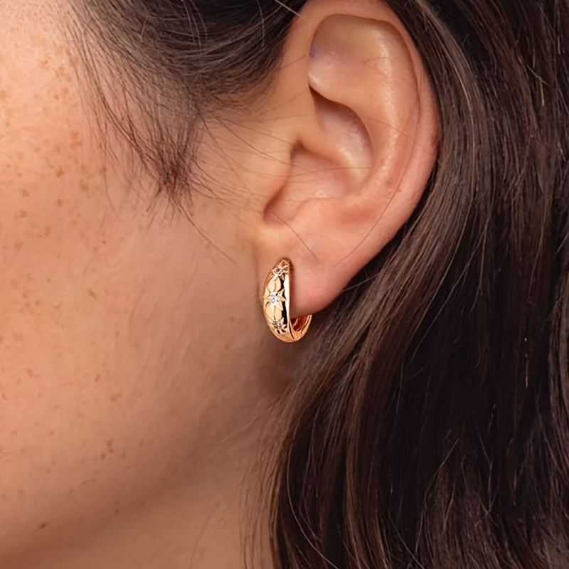 18K Gold Plated Vintage Sun Totem Earrings with Cubic Zirconia - Ladies Elegant Retro Design for Casual Attire and Parties, Multipurpose Jewelry | Celestial Pattern Jewelry | Luxury Look