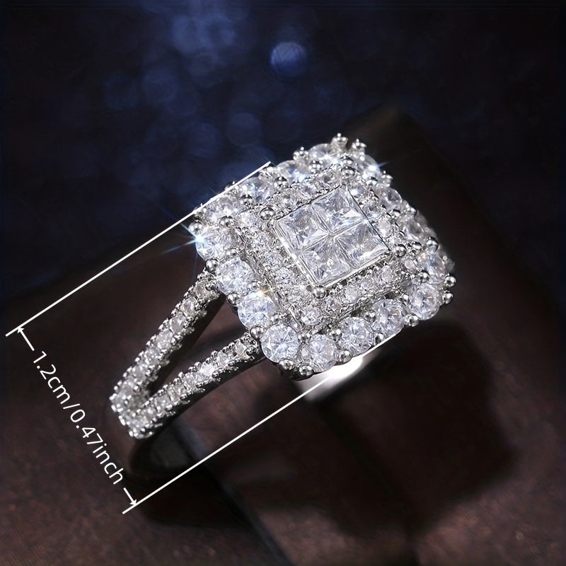 Square Set Crystal Zirconia Bridal Wedding Ring